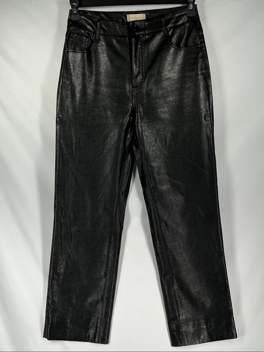 Altar'd State Black Faux Leather Straight Leg Pants 26 High Rise Edgy Boho